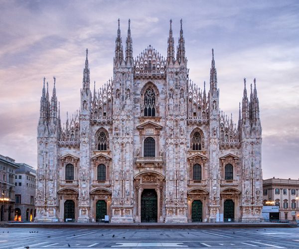 A scenic exterior view of the Duomo di Milano, Italy.