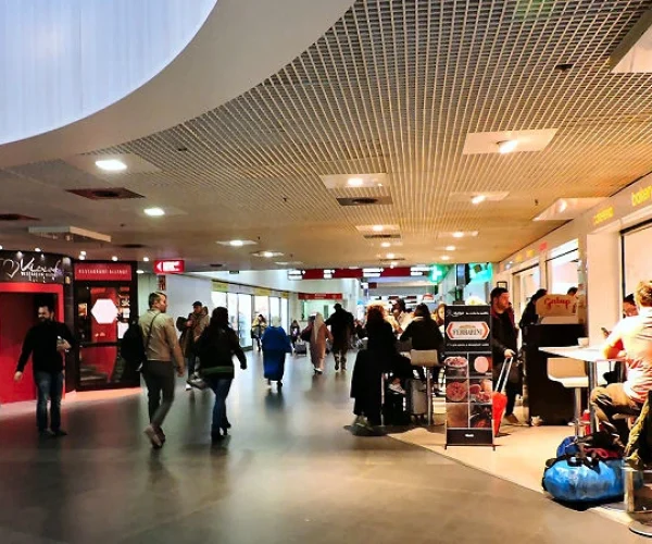 Shopping concourse inside Bergamo Orio al Serio Airport terminal